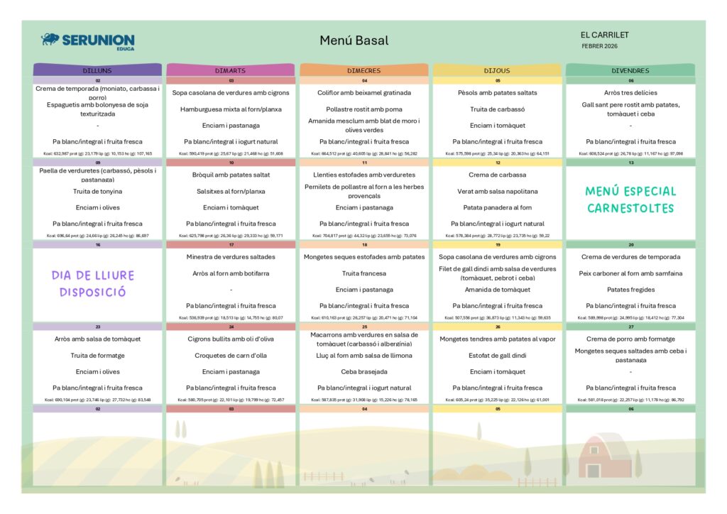 Menú Carrilet febrer 2026